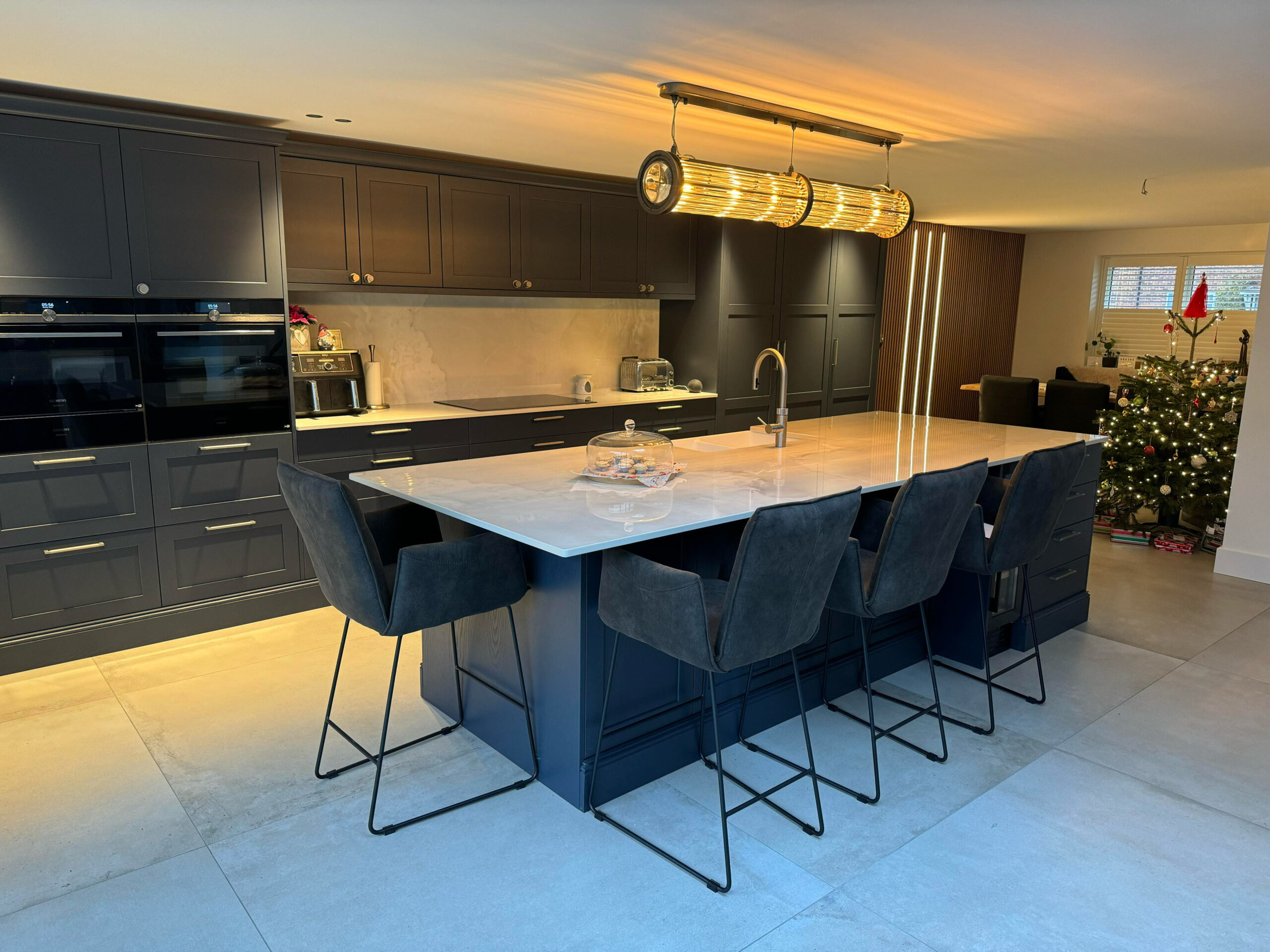 Fresh Look at Two Tone Shaker Kitchen With Quartz Island